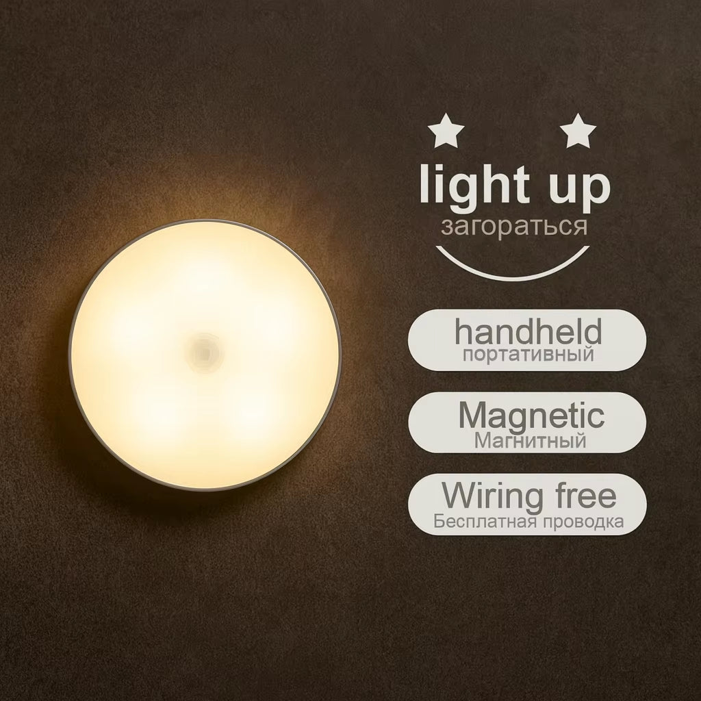 USB Rechargeable Motion Sensor LED Night Light - Magnetic Wireless Lamp for Closets, Cabinets, and More - Warm White, Flicker-Free Illumination
