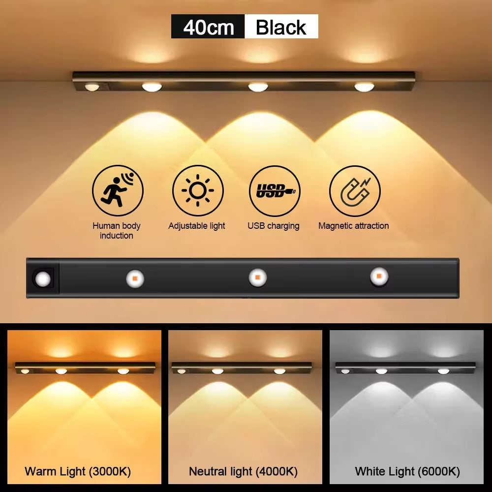 Illuminate Your Space with Our USB Rechargeable Motion Sensor Cabinet Lights – Perfect for Kitchens and Wardrobes!