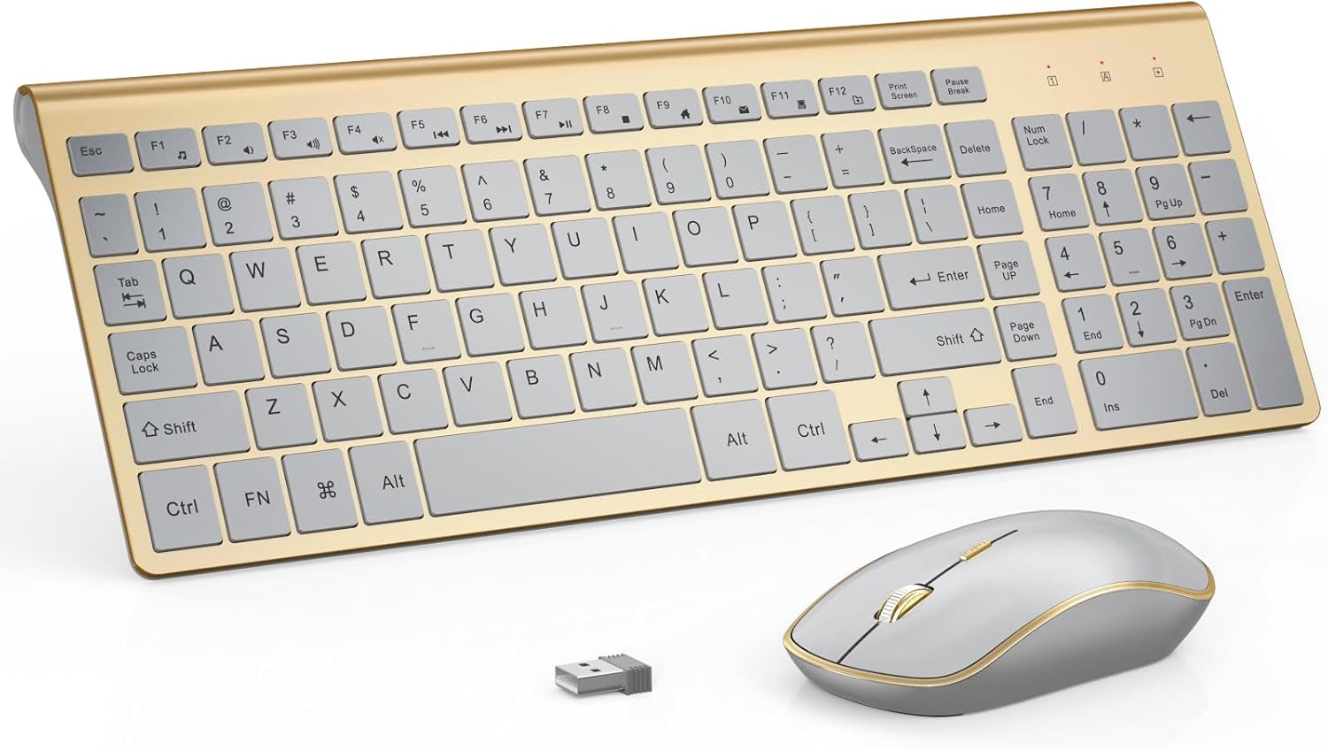 Wireless Keyboard and Mouse Combo, Ergonomic and Quiet Wireless Keyboard and Mouse Set, Portable and Customizable DPI for Laptop, Computer and Pc(Gold Silver)