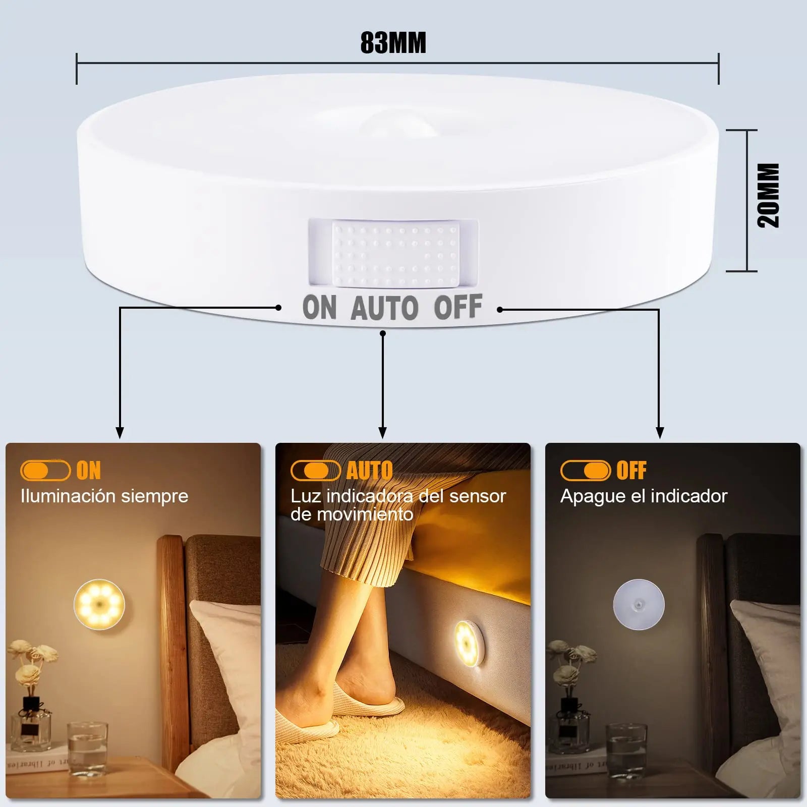 USB Rechargeable Motion Sensor LED Night Light - Magnetic Wireless Lamp for Closets, Cabinets, and More - Warm White, Flicker-Free Illumination